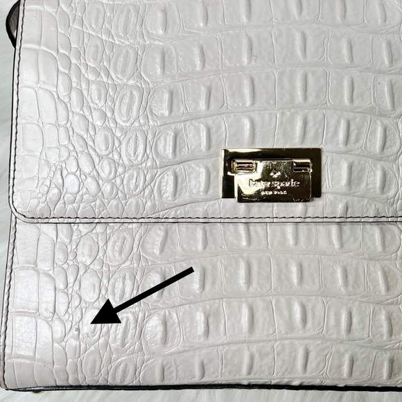 SOLD-Kate Spade Croc Leather Medium Satchel Handbag, Cream Ivory Beige - Picture 11 of 12